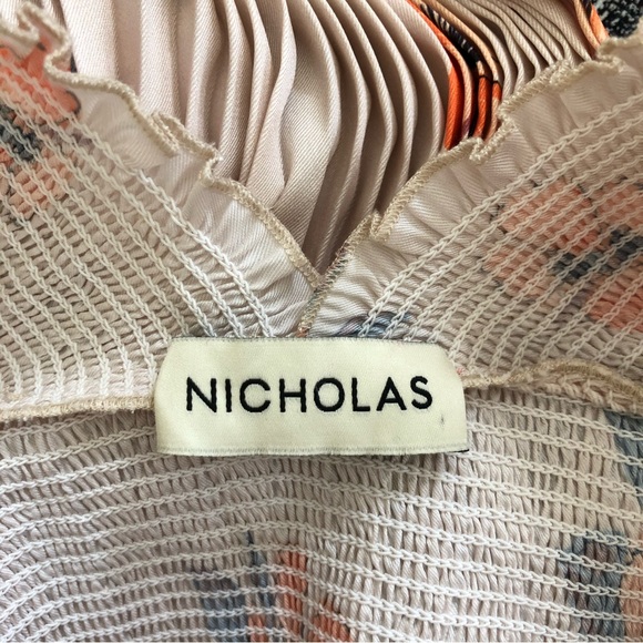 NICHOLAS Cross Front Smocked Dress in Orange Multi 2 - Picture 4 of 5